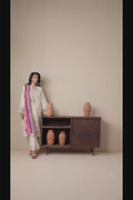 Cream Stylish Collection Mahani Lawn Embroidered Stitched 3-Piece Suit-Rosa