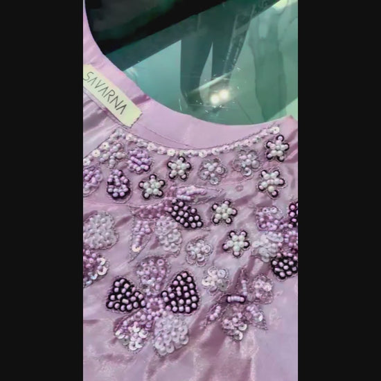 Lilac Savarna Raw Silk Embellished Stitched 3-Piece Suit-Lilac