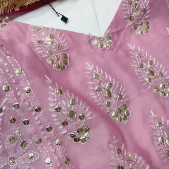Pink Savarna Khaadi Lawn Embroidered Stitched 3-Piece Suit-Pink