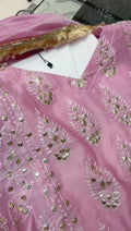 Pink Savarna Khaadi Lawn Embroidered Stitched 3-Piece Suit-Pink