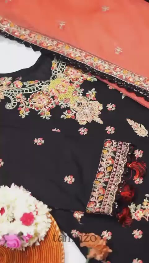 Fatima Hussain Lawn Embroidered Unstitched 3-Piece Suit-Raha