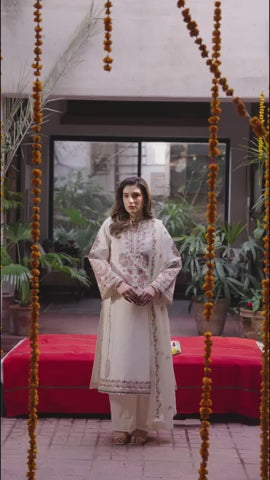 White Mahnur Satrangi Lawn'26 Embroidered Stitched 3-Piece Suit-ST-07