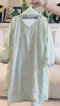 Savarna Khaadi Lawn Embroidered Stitched 3-Piece Suit-Mint Green