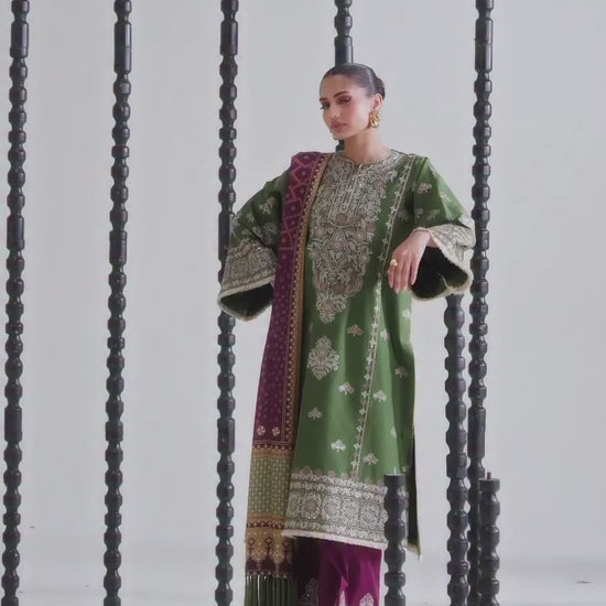 Green Binilyas Amour Luxury Lawn'26 Embroidered Unstitched 3-Piece Suit-183-B