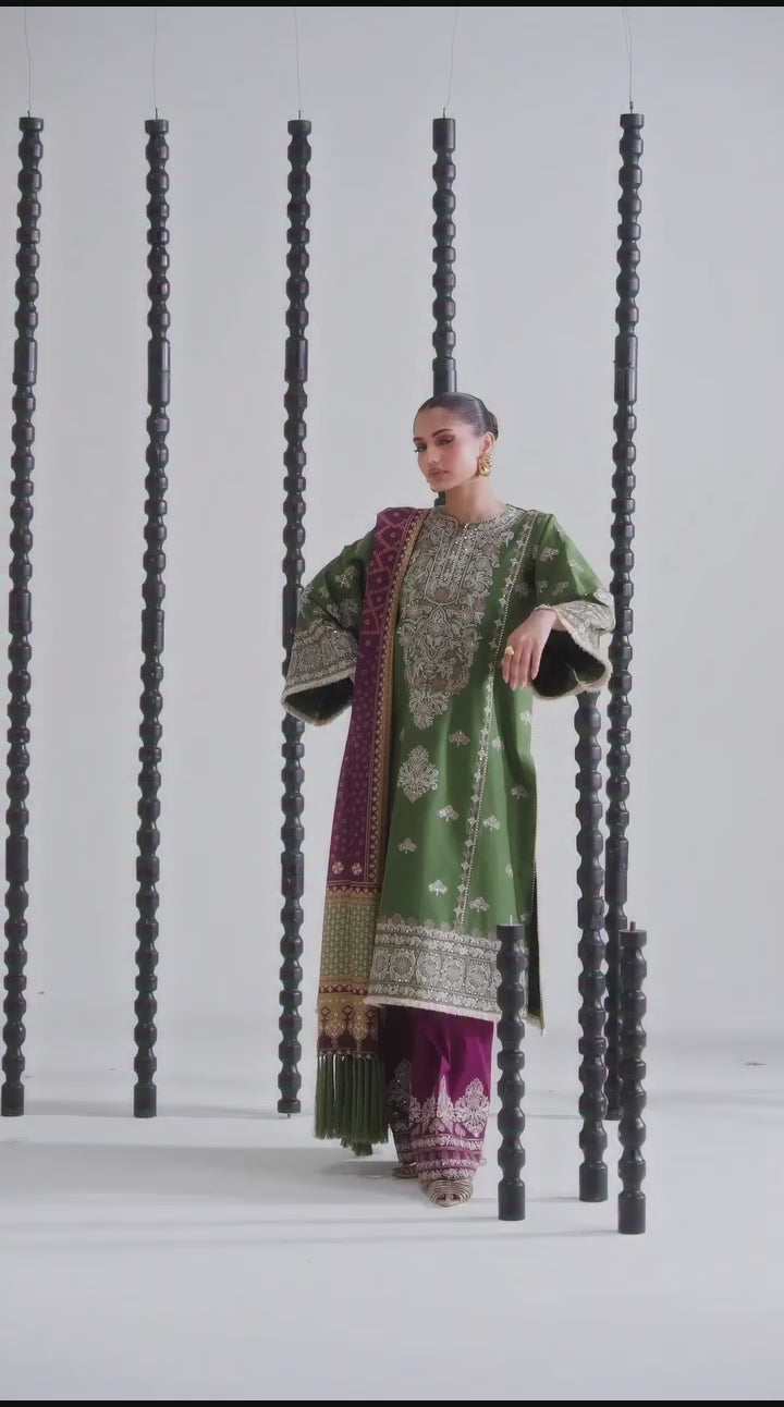 Green Binilyas Amour Luxury Lawn'26 Embroidered Unstitched 3-Piece Suit-183-B