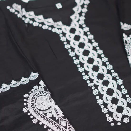 Tehzeeb Libas Lawn Embroidered Stitched 2-Piece Suit-BLACK SPARKLE