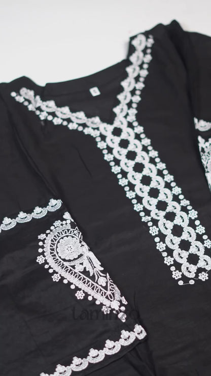 Tehzeeb Libas Lawn Embroidered Stitched 2-Piece Suit-BLACK SPARKLE