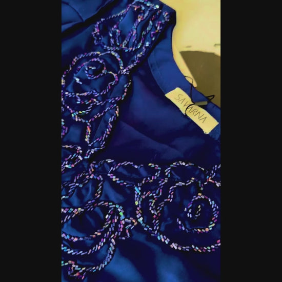 Blue Savarna Silk Embellished Stitched 3-Piece Suit-Blue