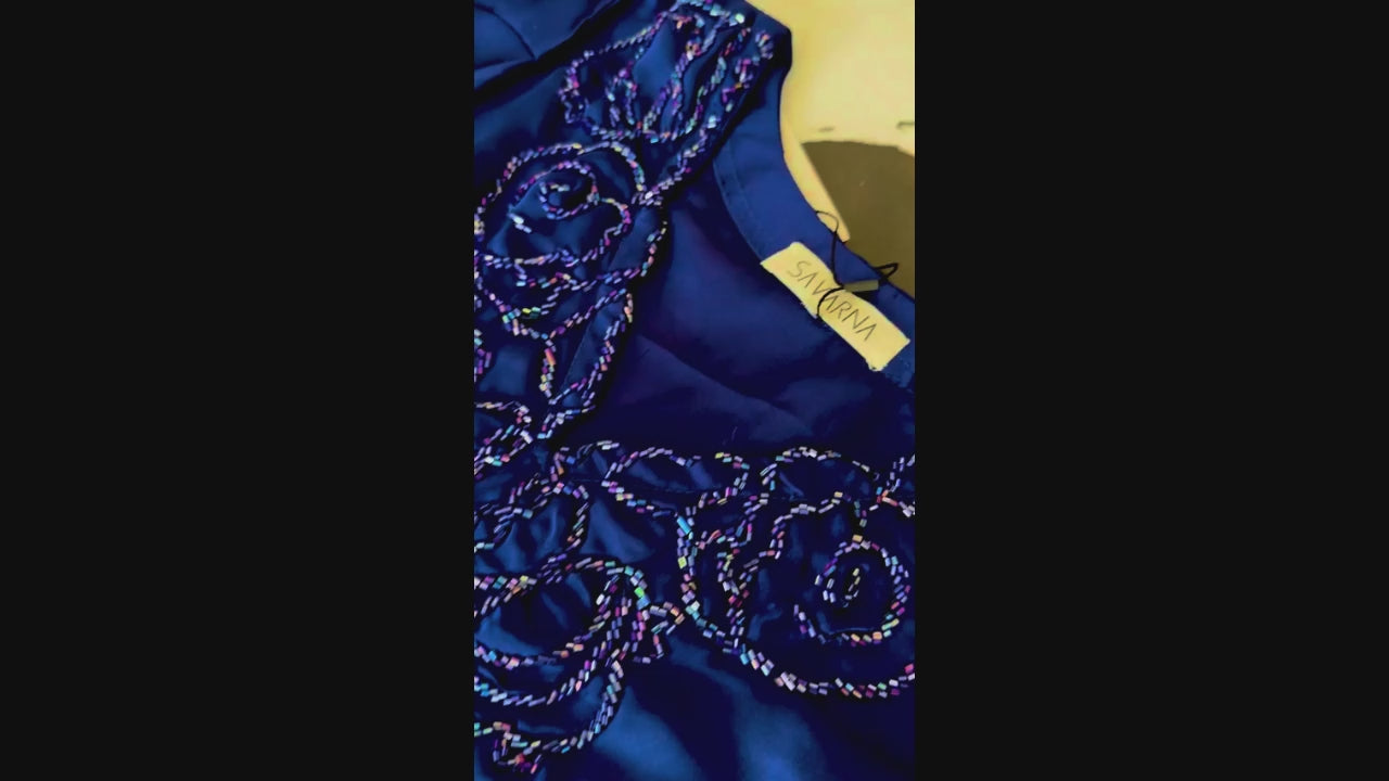 Blue Savarna Silk Embellished Stitched 3-Piece Suit-Blue