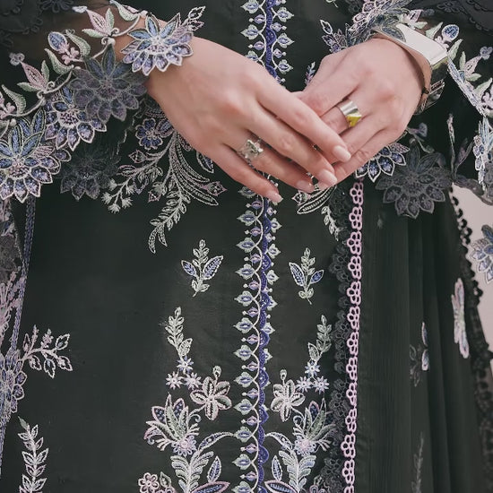 Black-Mahnur Morbagh Luxury Lawn'26 Embroidered Unstitched 3-Piece Suit-M-08