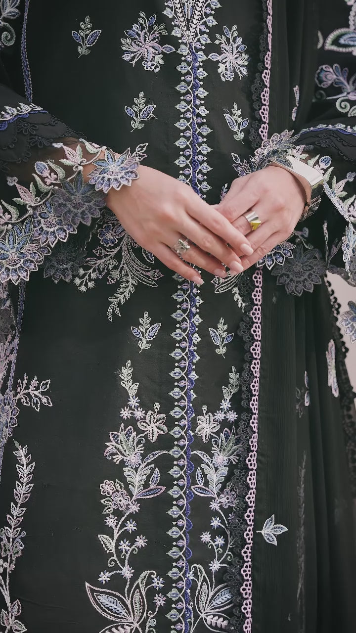 Black-Mahnur Morbagh Luxury Lawn'26 Embroidered Unstitched 3-Piece Suit-M-08
