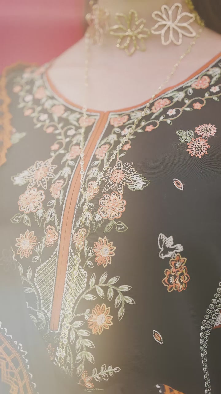 Black-Mahnur Morbagh Luxury Lawn'26 Embroidered Unstitched 3-Piece Suit-M-11