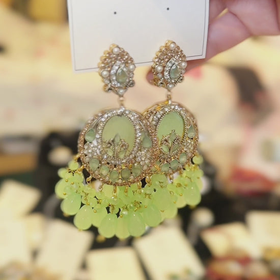 Orya Jewellery Maang Tikka Earrings Set-Jade Green S7