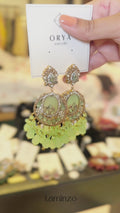 Orya Jewellery Maang Tikka Earrings Set-Jade Green S7