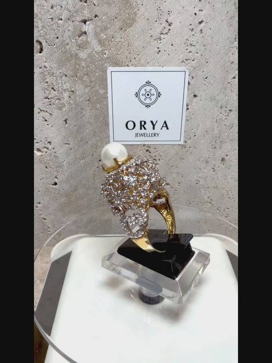 Orya Jewellery Adjustable Zircon Crest Ring-Pearl R15