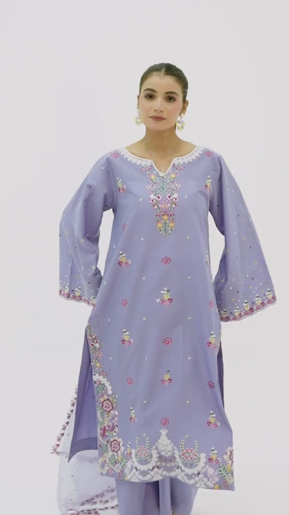 Kachy Dhaagy Lawn Embroidered Stitched 3-Piece Suit-Eilara