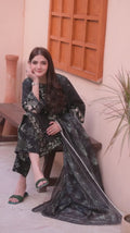 Black MH Cloth House Cotton Lawn Embroidered Stitched 3-Piece Suit-Khurd Ara