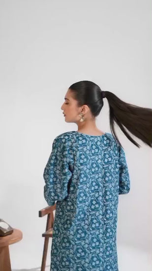 Stylish Collection Enchant Pret Linen Printed Co-Ord Set-Leaf Teal