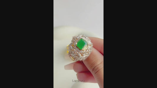 Orya Jewellery Adjustable Zircon Crest Ring-Emerald Green R13