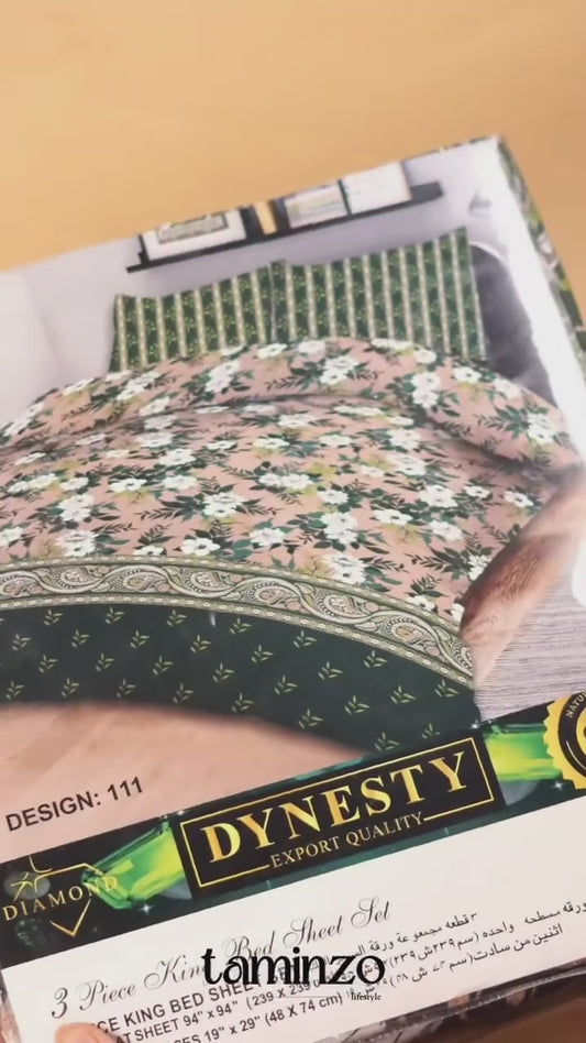 Diamond Dynasty Printed 3-Piece King Bedsheet Set-111