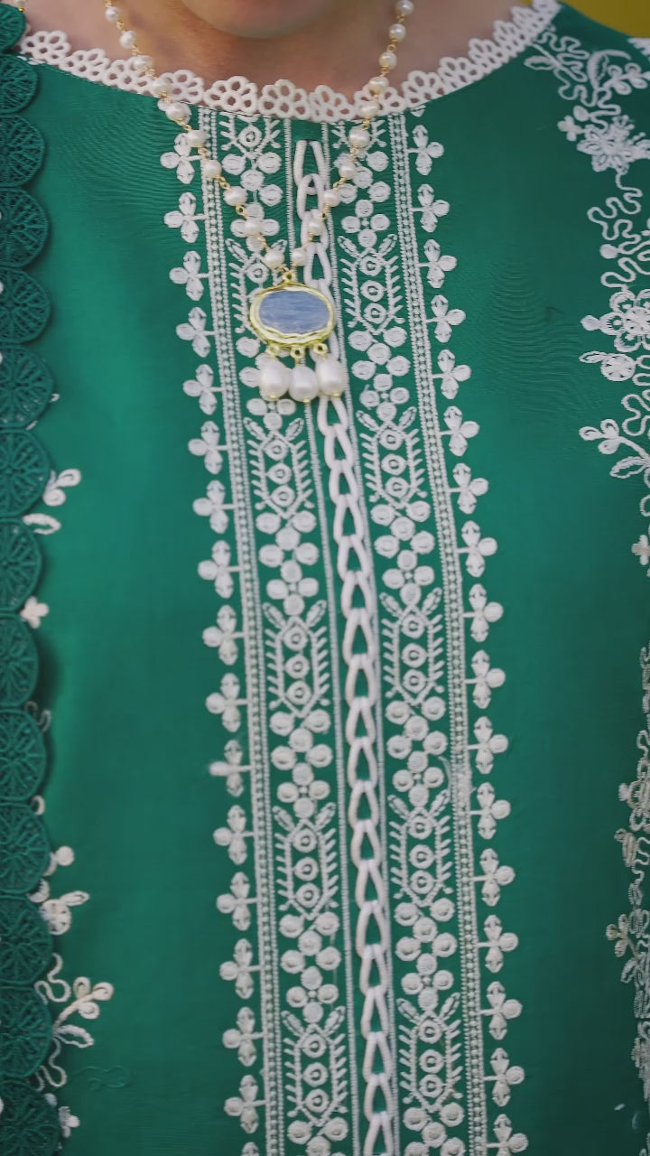 Green-Mahnur Morbagh Luxury Lawn'26 Embroidered Stitched 3-Piece Suit-M-09