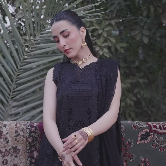 Black Mahnur Satrangi Lawn'26 Embroidered Stitched 3-Piece Suit-ST-12