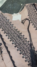 Savarna Cotton Embroidered Stitched 2-Piece Suit-Beige Black 46