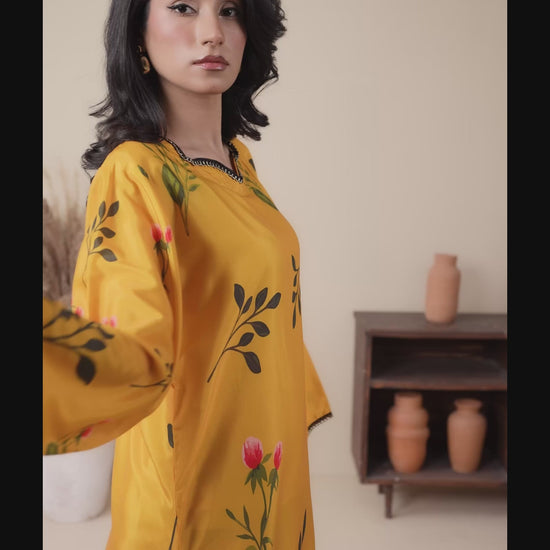Yellow Stylish Collection Mahani Silk Grip Printed Stitched 3-Piece Suit-Marigold