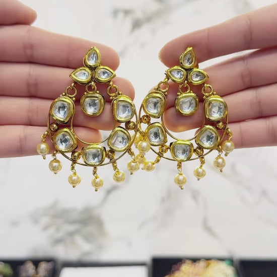 Golden-H&A Jewellery Indian Kundan Earrings with Semi-Precious Stones