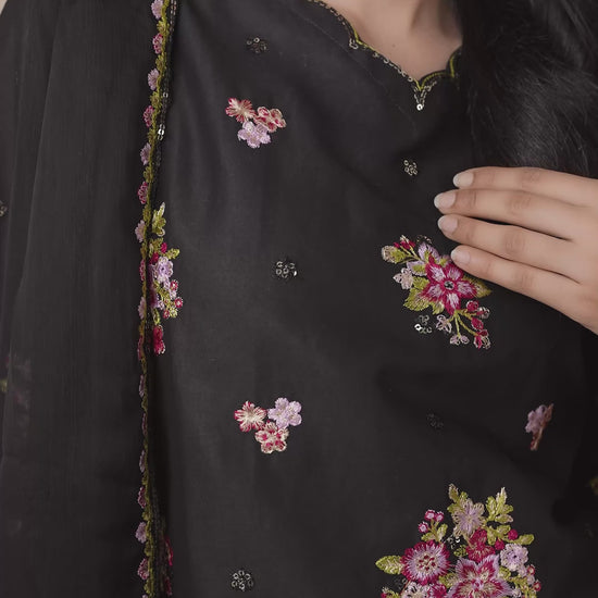 Black Stylish Collection Mahani Lawn Embroidered Stitched 3-Piece Suit-Dilbar