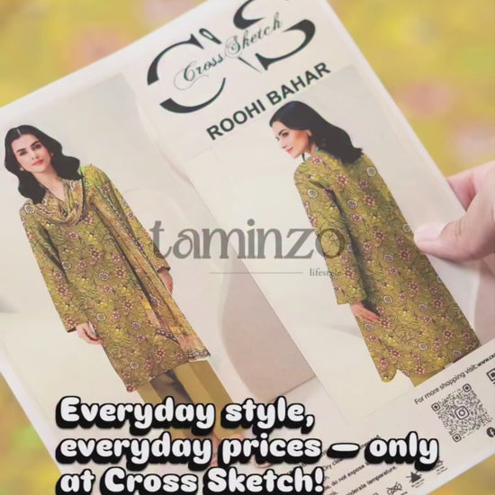 Cross Sketch Lawn Printed Unstitched 2-Piece Suit-Roohi Bahar