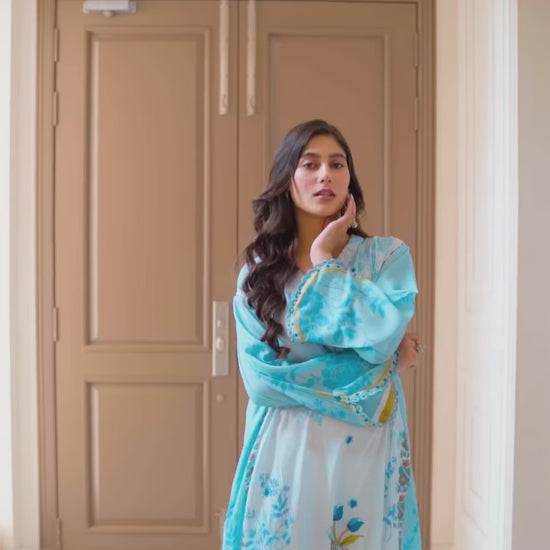 Panache Apparel Dear Summer Silk Lawn Printed Kaftan-Blue Whisper