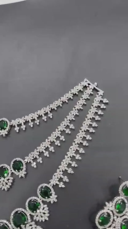 H&A Jewellery One Carat Silver Rhodium Plated American Diamond Set