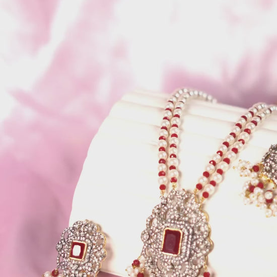 Red-Orya Jewellery Red Pearl Jewellery Set