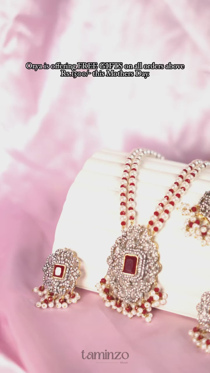 Red-Orya Jewellery Red Pearl Jewellery Set