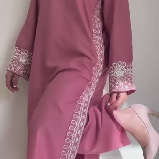 Pink-Alina Lime Summer Linen Embroidered Stitched 2-Piece Suit-Gullab