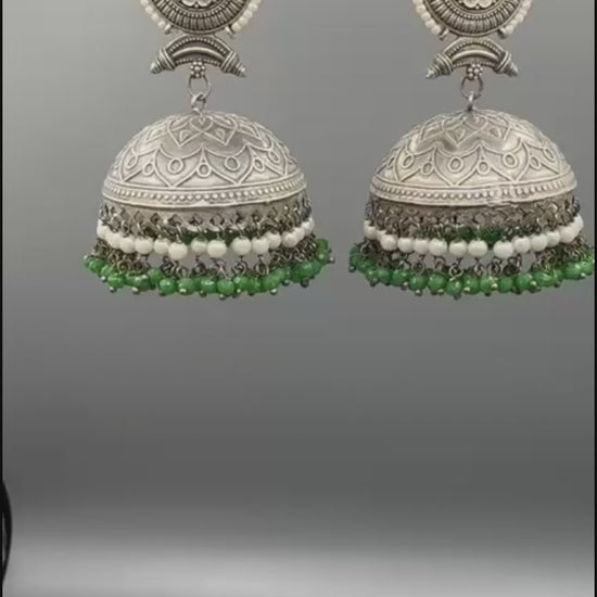 Green and Silver-H&A Jewellery Oxidized Earrings