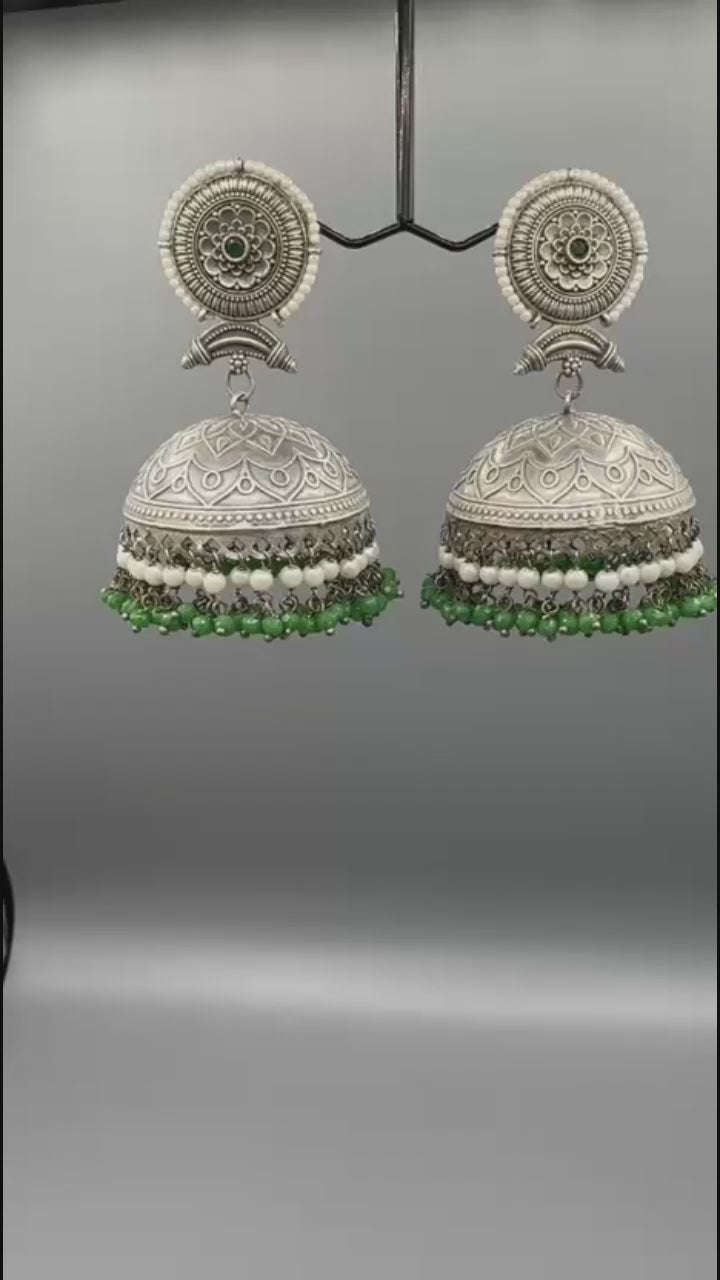 Green and Silver-H&A Jewellery Oxidized Earrings