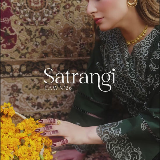 Mahnur Satrangi Lawn'26 Embroidered Unstitched 3-Piece Suit-ST-08 Green