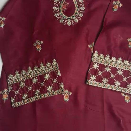 Maroon Bin Shaukat Pima Lawn Embroidered Stitched 2-Piece Suit
