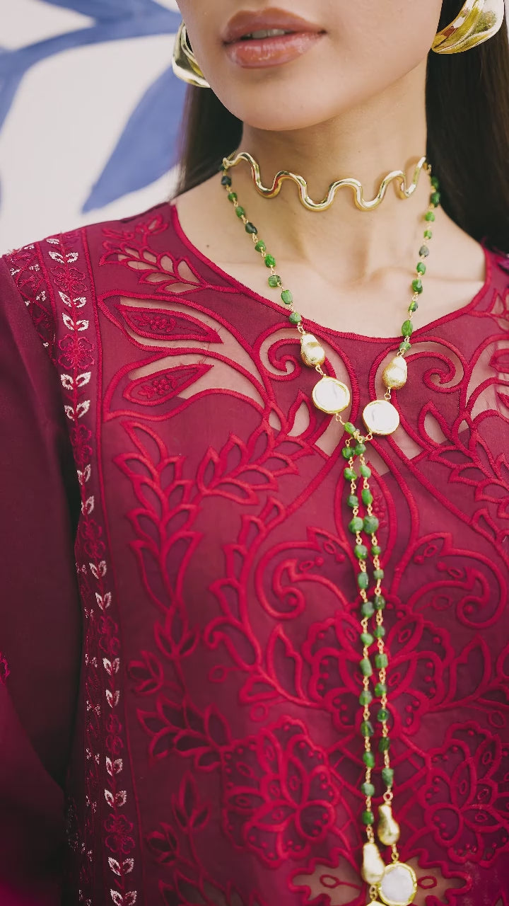 Maroon-Mahnur Morbagh Luxury Lawn'26 Embroidered Unstitched 3-Piece Suit-M-13