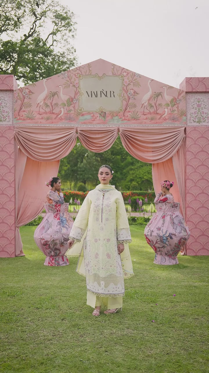Yellow-Mahnur Morbagh Luxury Lawn'26 Embroidered Unstitched 3-Piece Suit-M-12