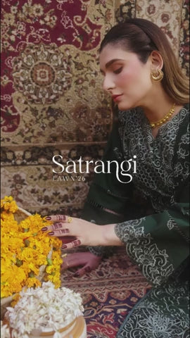 Green Mahnur Satrangi Lawn'26 Embroidered Stitched 3-Piece Suit-ST-08