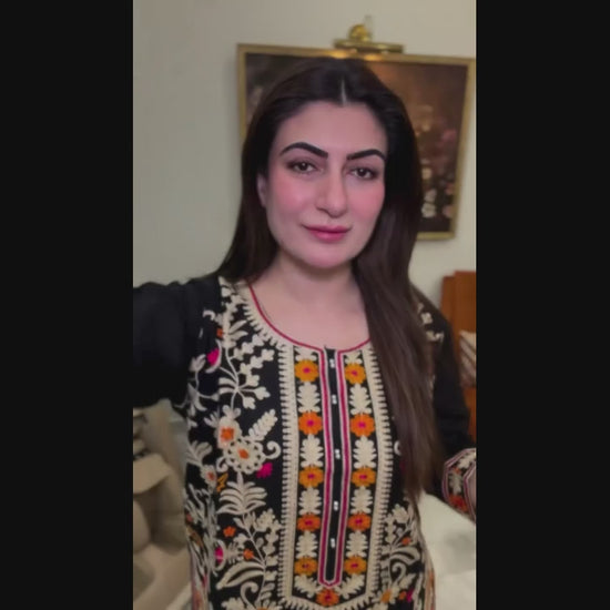 Black-Tawakal Closet linen Embroidered Stitched 3-Piece Suit-Meadow Grace