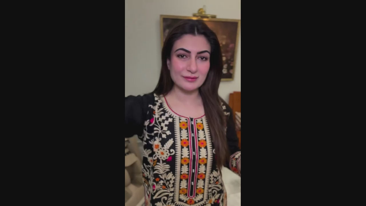 Black-Tawakal Closet linen Embroidered Stitched 3-Piece Suit-Meadow Grace