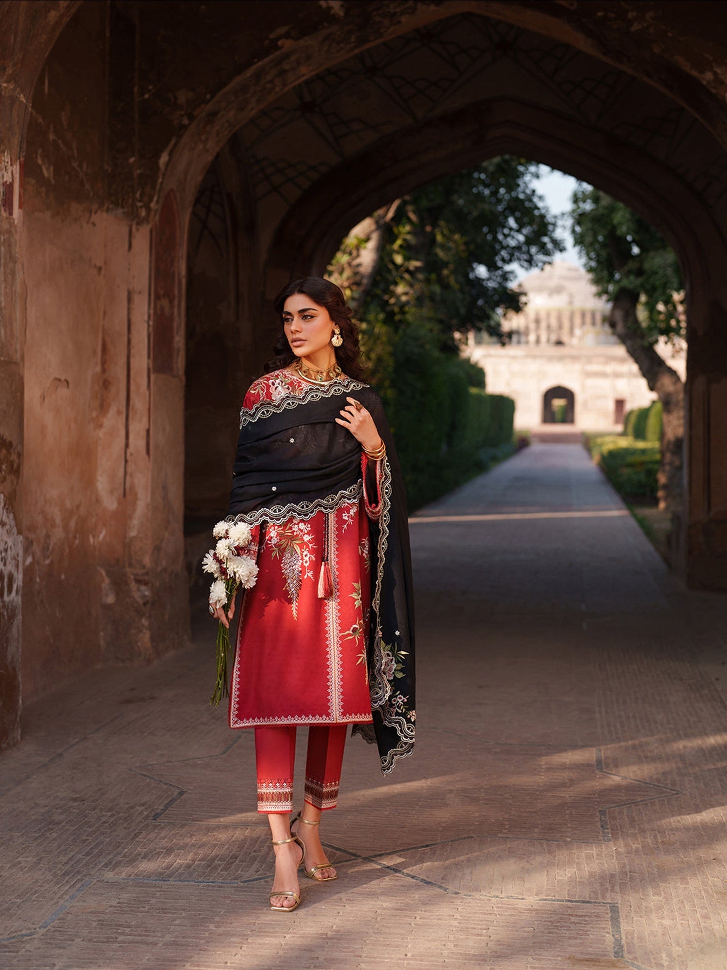 Red Binilyas Suroor Unstitched Lawn'26 Embroidered 3-Piece Suit-241-B