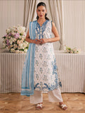 White and Blue Mahnur Afsana Lawn'26 Embroidered Unstitched 3-Piece Suit-AL-10