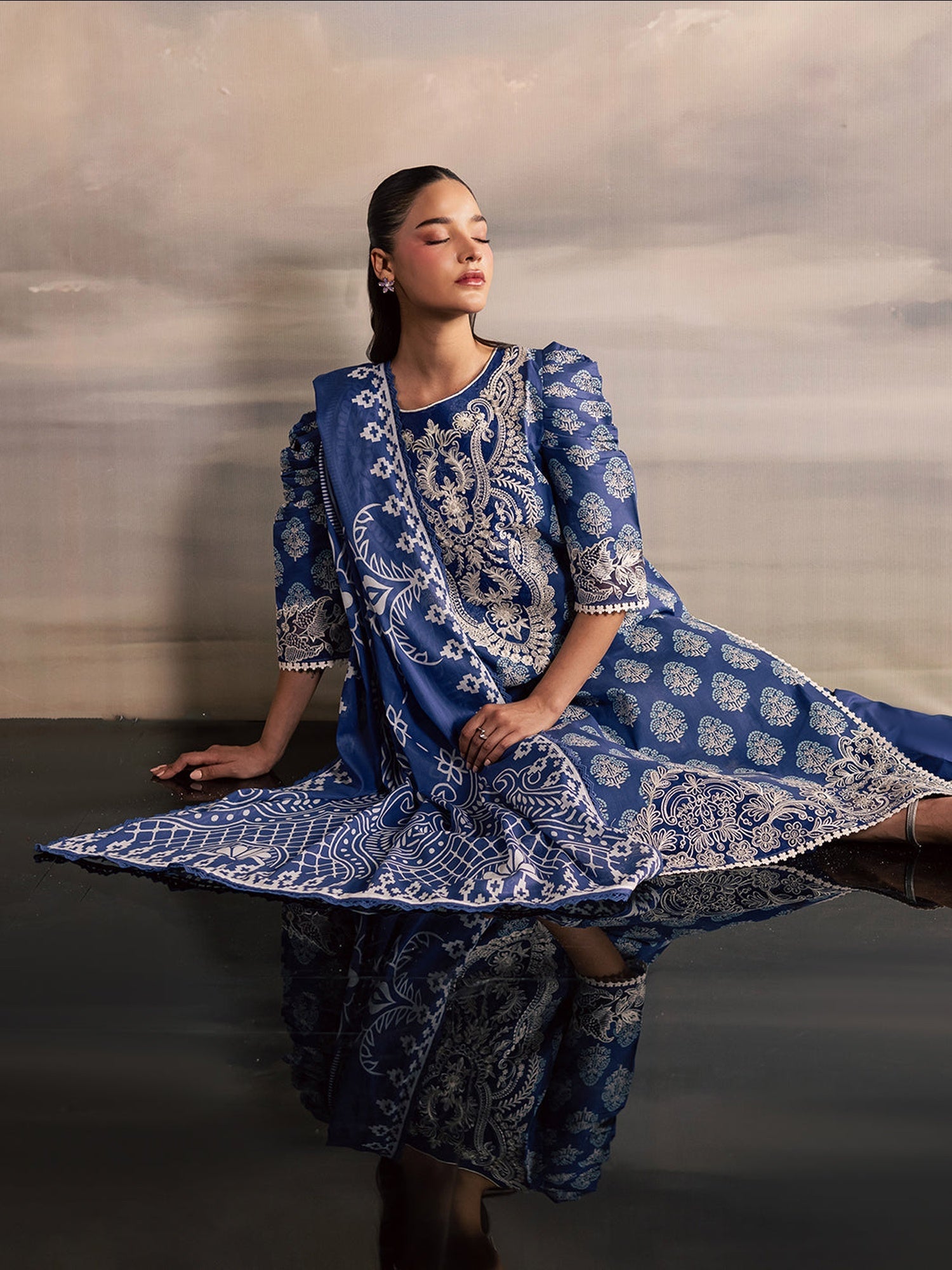 Mahnur Afsana Lawn'26 Embroidered Unstitched 3-Piece Suit-AL-04-Blue