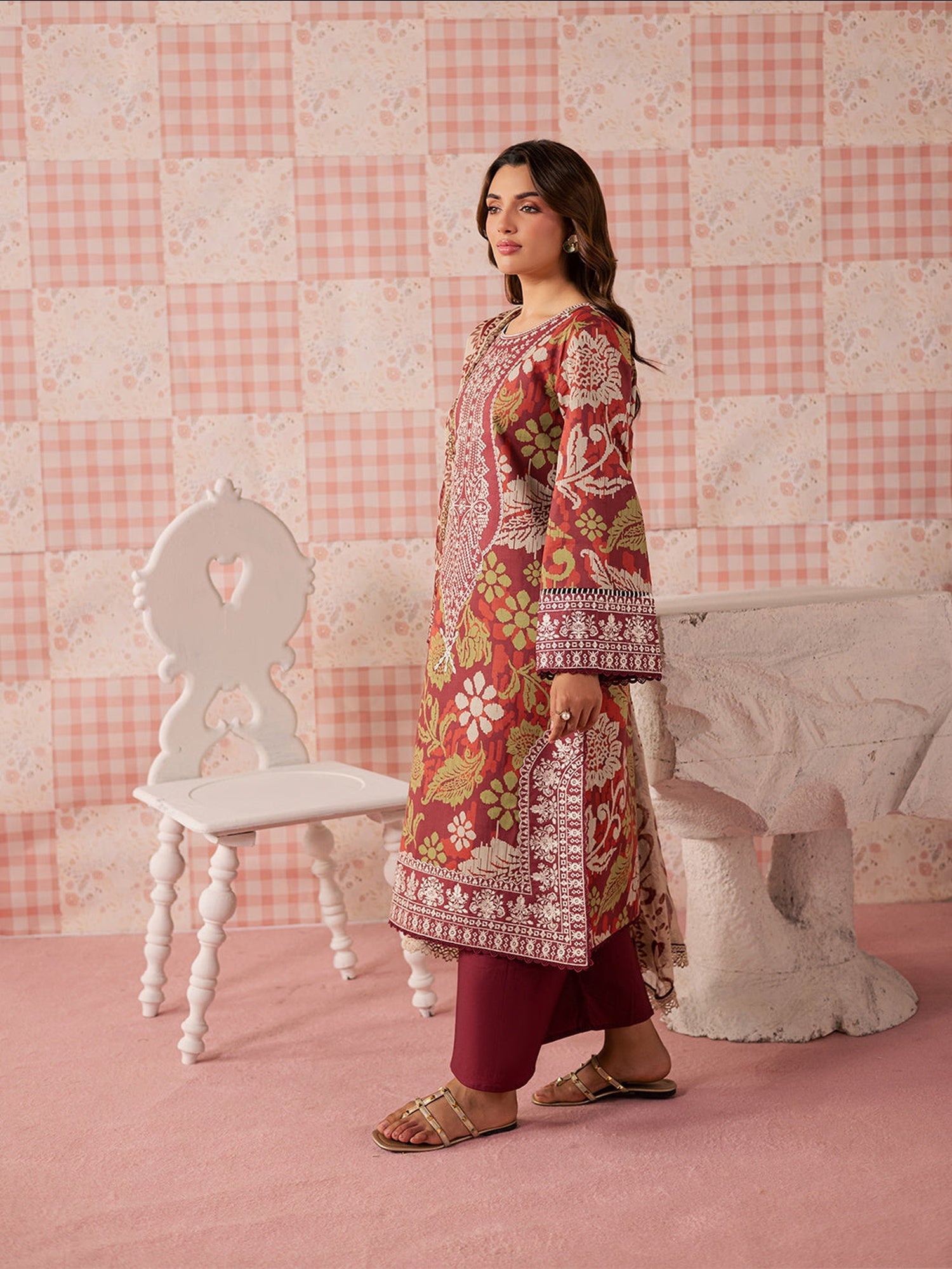 Maroon Mahnur Jahaan Lawn'26 Embroidered Unstitched 3-Piece Suit-MJ-05