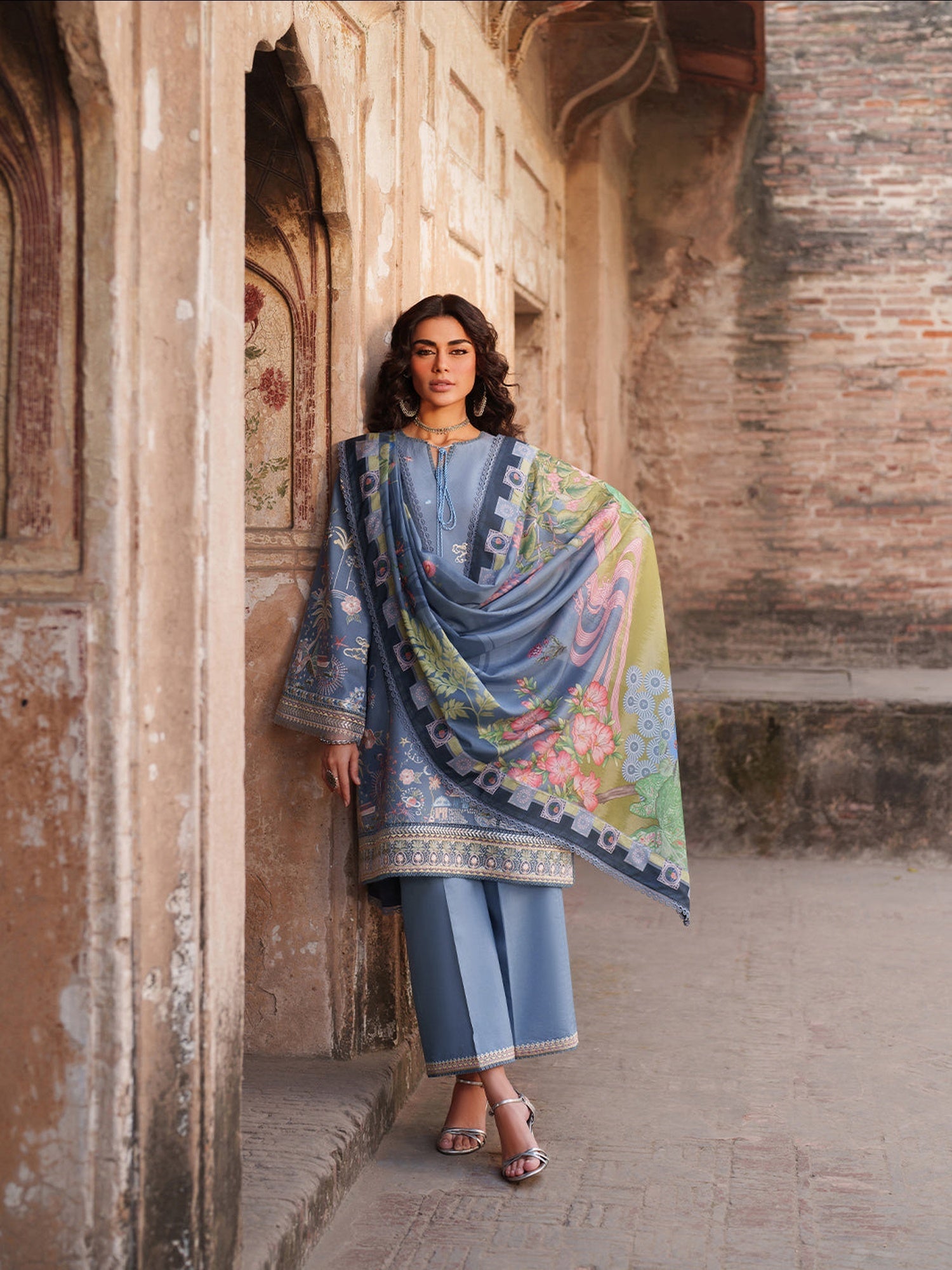 Blue Binilyas Suroor Lawn'26 Embroidered Unstitched 3-Piece Suit-242-B